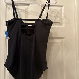 Lands End New Black Swimsuit- Chlorine Resistant High Leg Strappy One Piece, 16